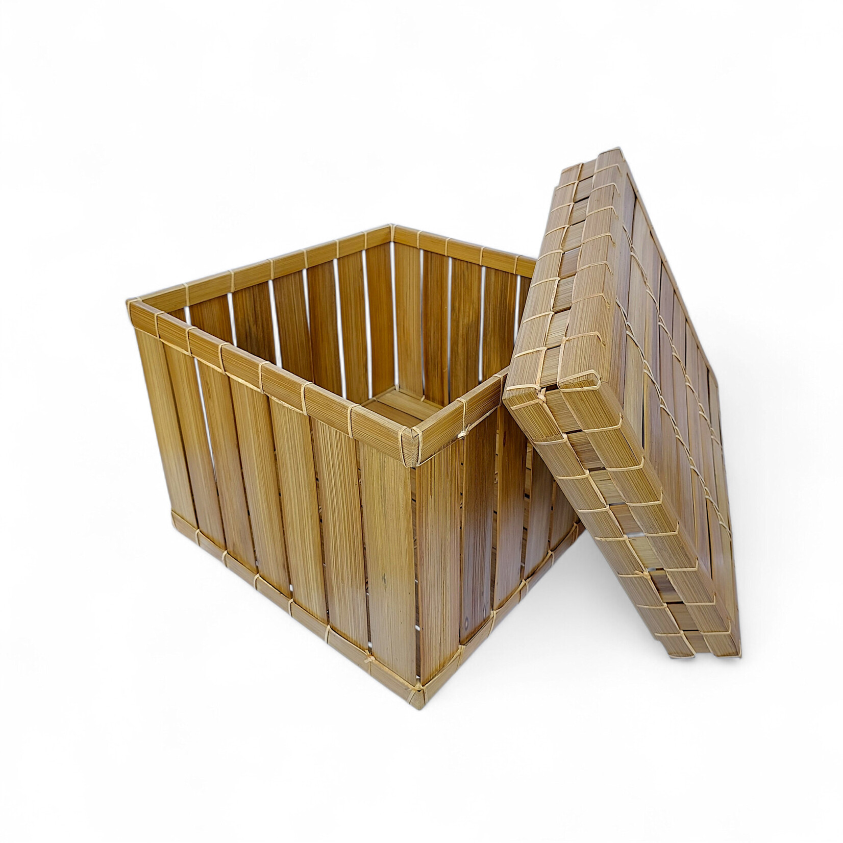 Hand Made Bamboo Square Crate With Lid Medium