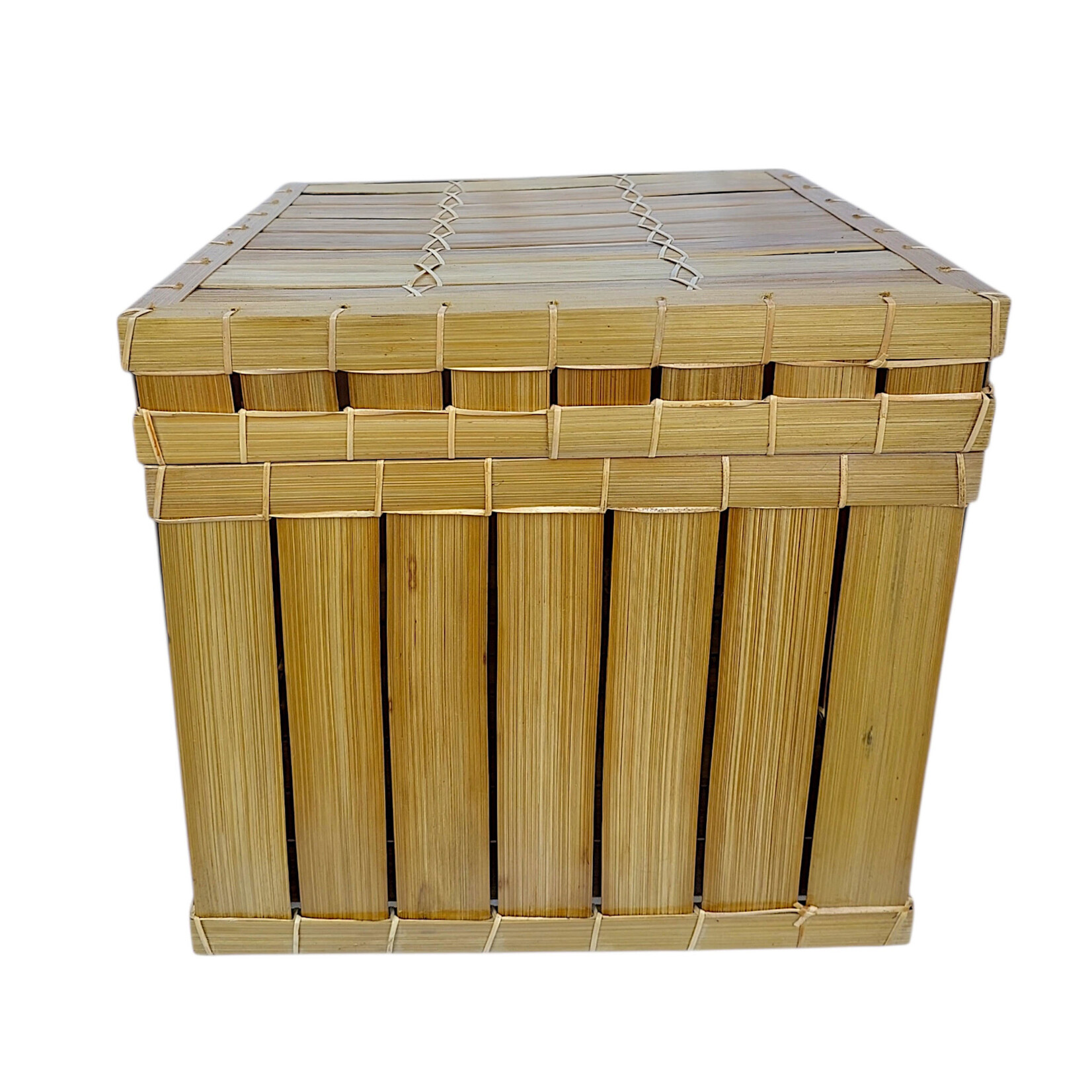 Hand Made Bamboo Square Crate With Lid Large