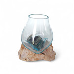 20cm ST4 Hand Made Recycled Glass Whitewash Teak Wood Vase