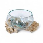 10cm ST10 Hand Made Recycled  Glass  Whitewash Teak Wood Bowl