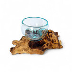 10cm ST11 Hand Made Recycled Glass and Teak Wood Bowl