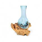 38cm ST23 Hand Made Recycled Glass Teak Vase