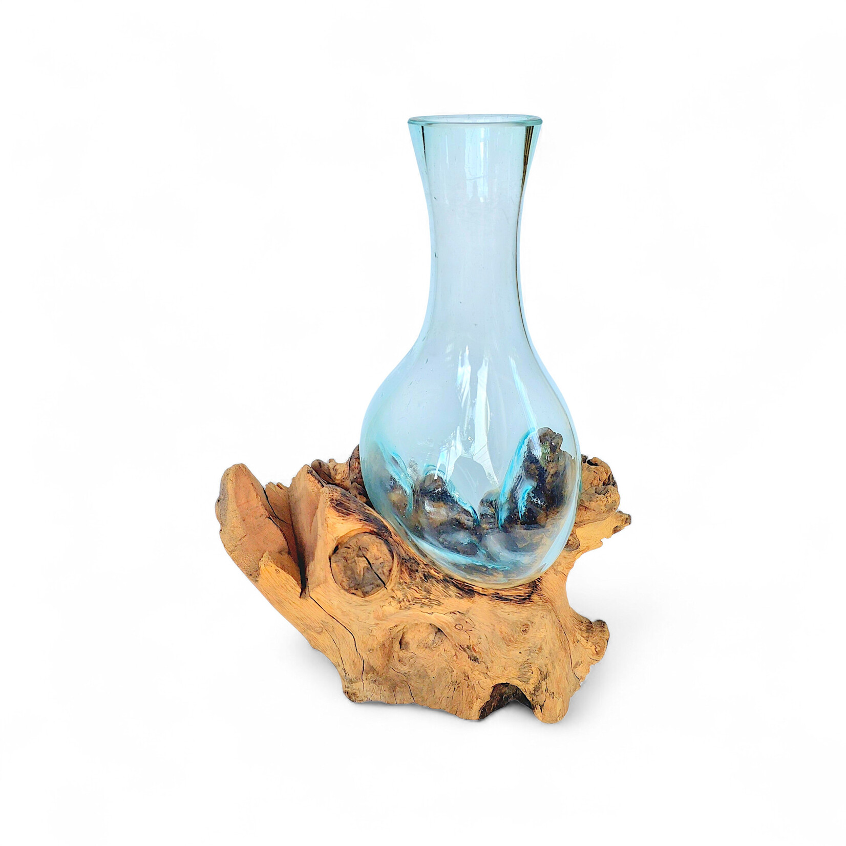 38cm ST23 Hand Made Recycled Glass Teak Vase