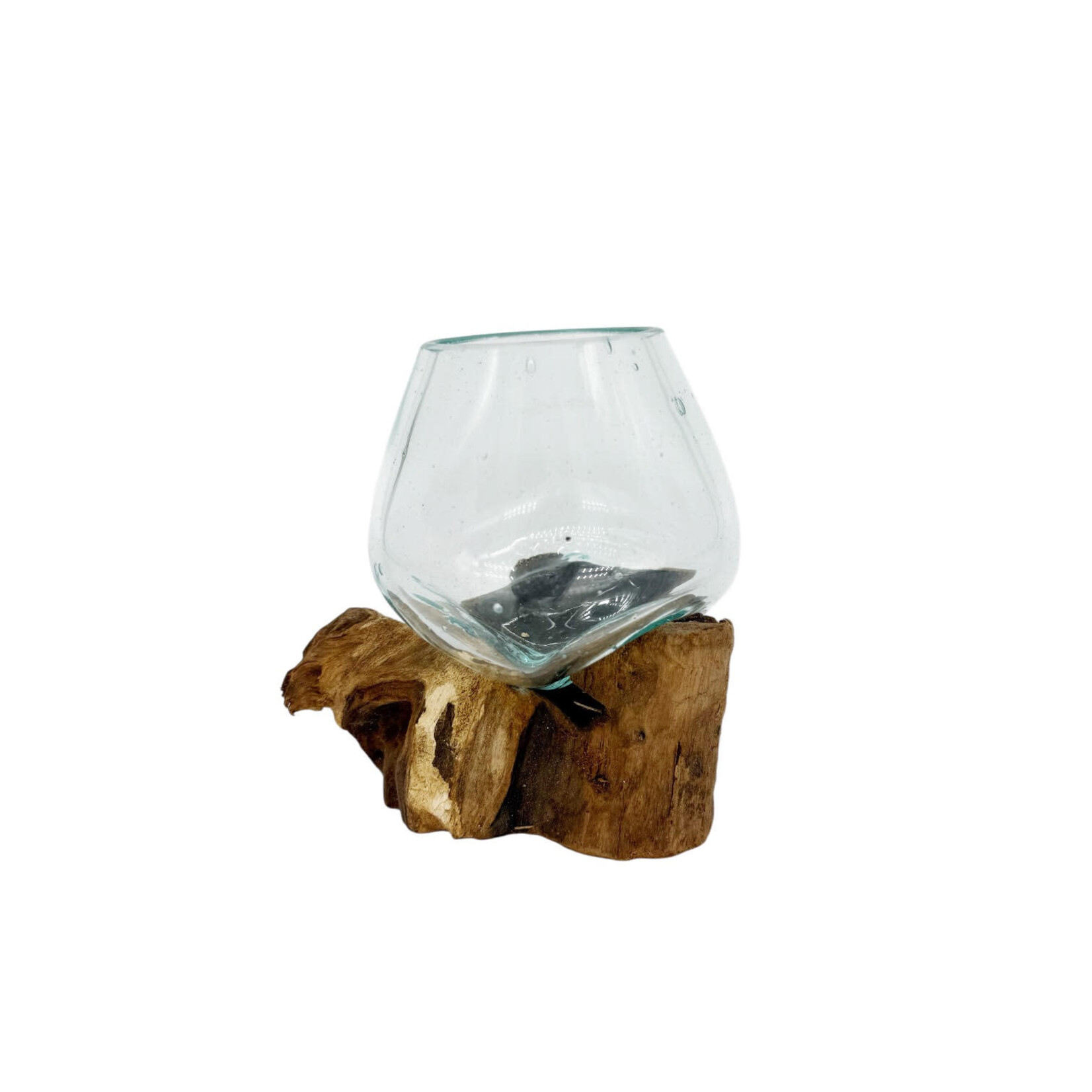 8cm ST16 Hand Made Recycle Glass Teak Wood Vase