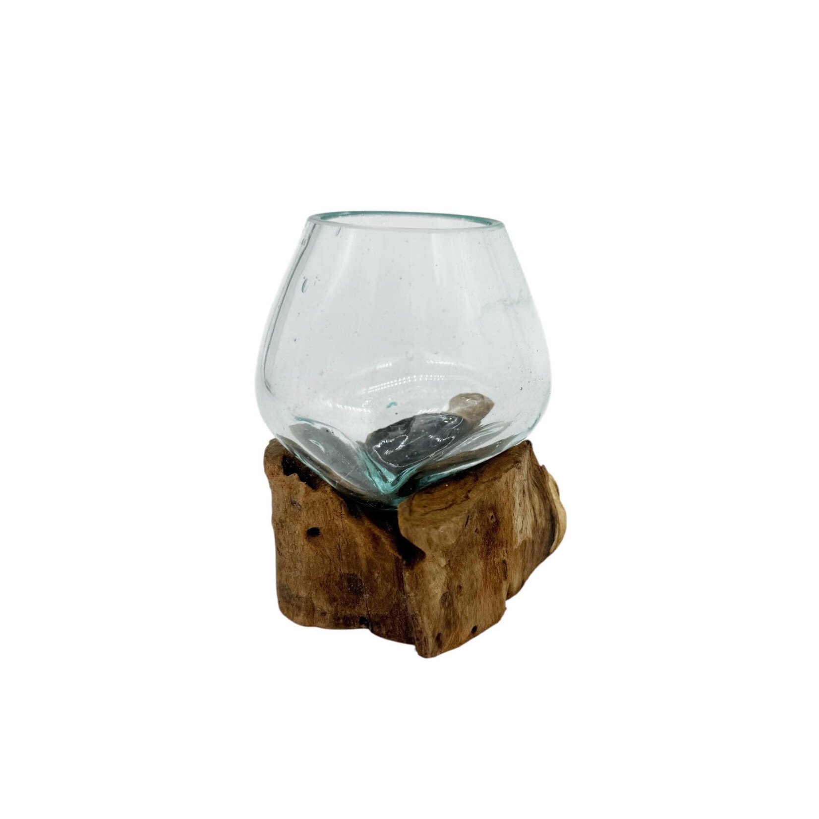 8cm ST16 Hand Made Recycle Glass Teak Wood Vase