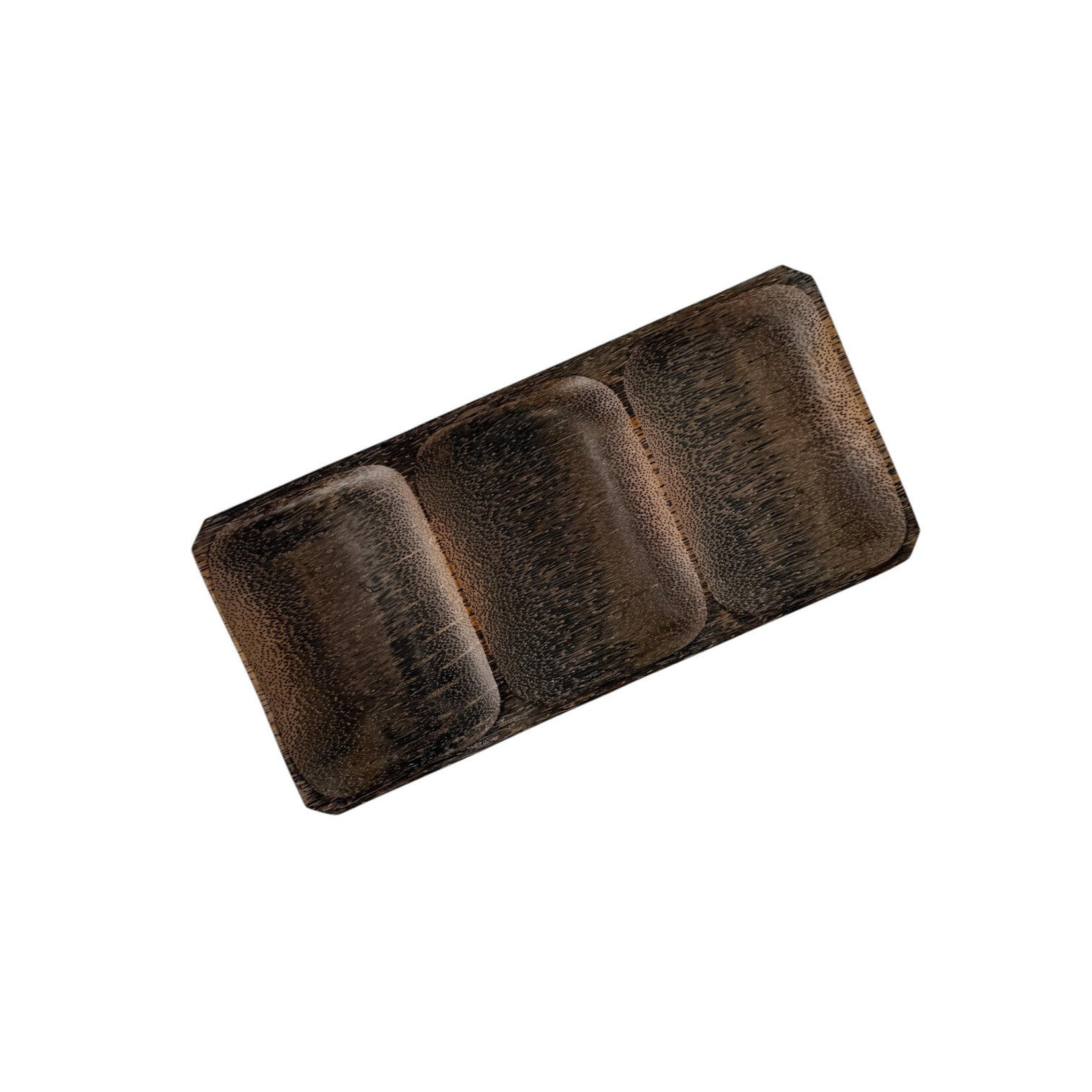 Hand Carved Palm Wood Dish Triple Serving Platter 35cm x 17cm