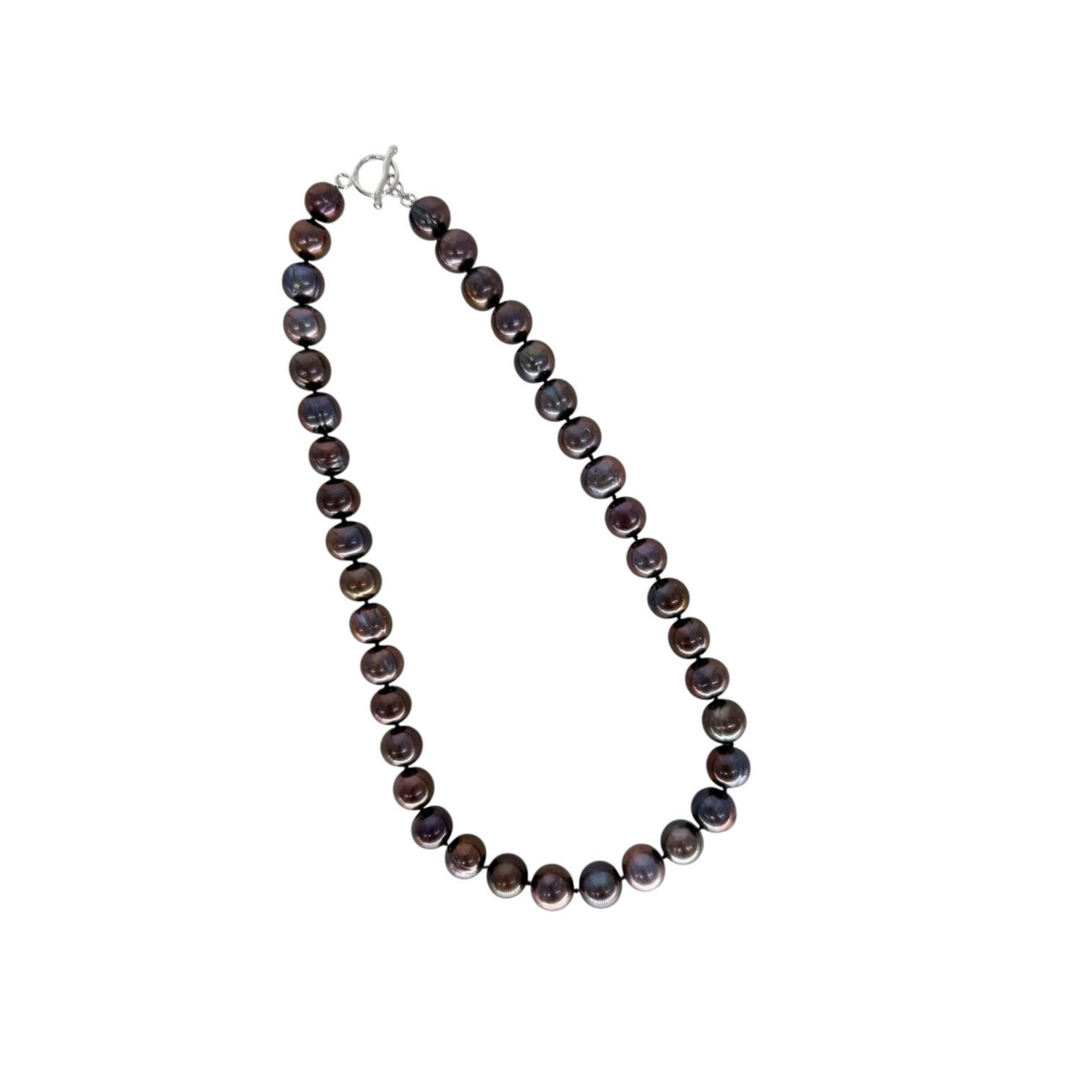 18" 11mm Freshwater Pearl Necklace with Sterling Silver Toggle Clasp Peacock