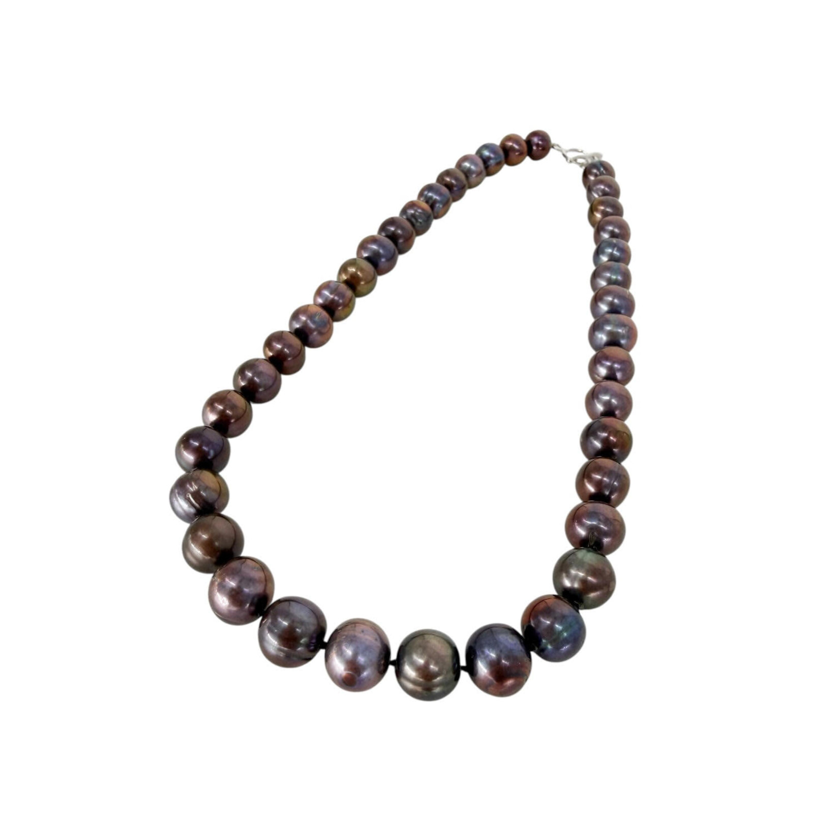 18" 11mm Freshwater Pearl Necklace with Sterling Silver Toggle Clasp Peacock