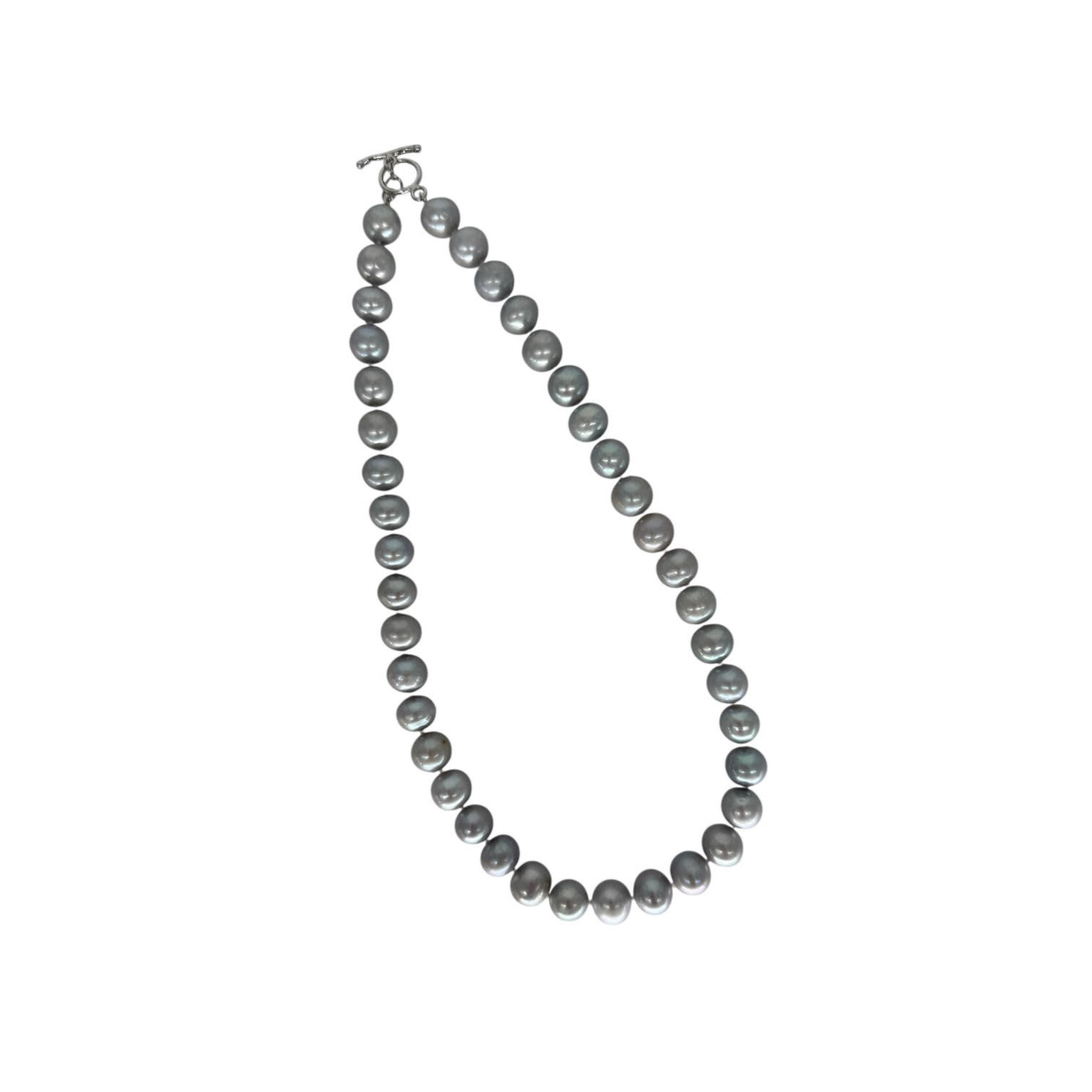 18" 11mm Cultured Silver Grey Pearl Necklace Sterling Silver Spring Ring Clasp