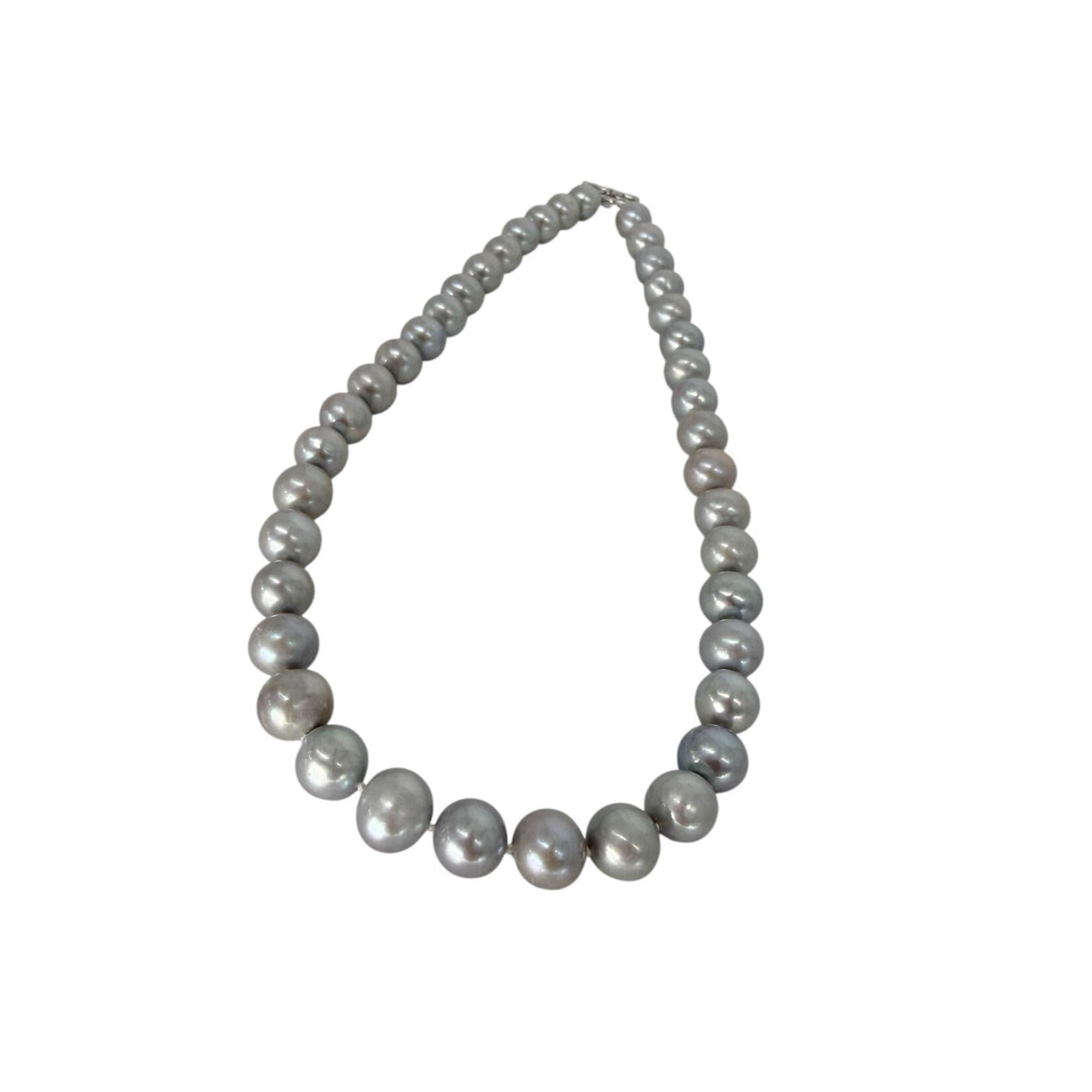 18" 11mm Cultured Silver Grey Pearl Necklace Sterling Silver Spring Ring Clasp