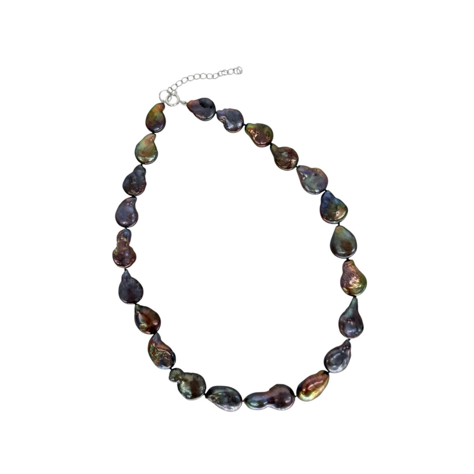 18-20" 13-14mm Peacock Coin Pearl Necklace Sterling Silver Spring Ring Clasp