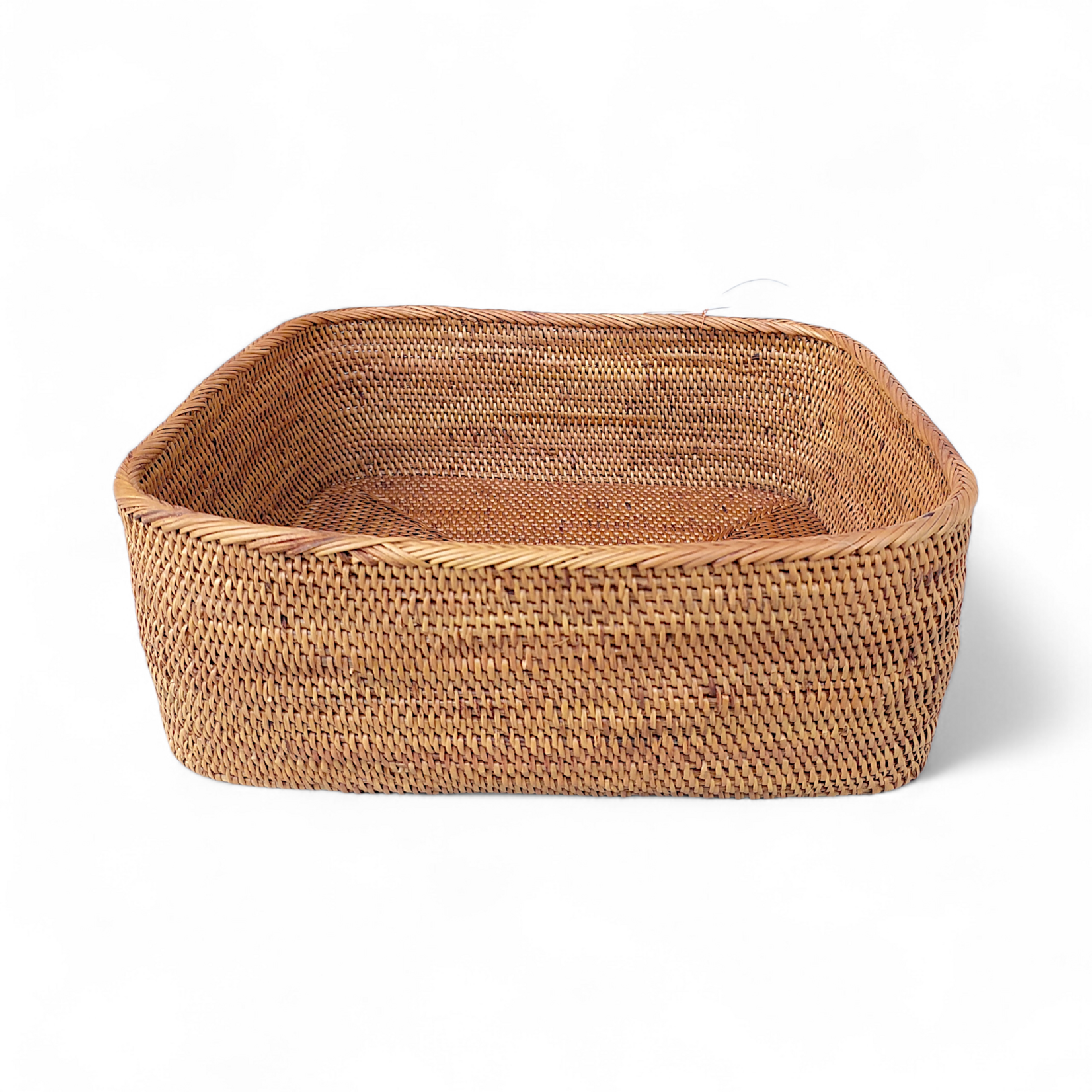 Hand Woven  Ata Basket #121 Rounded Square Short Basket