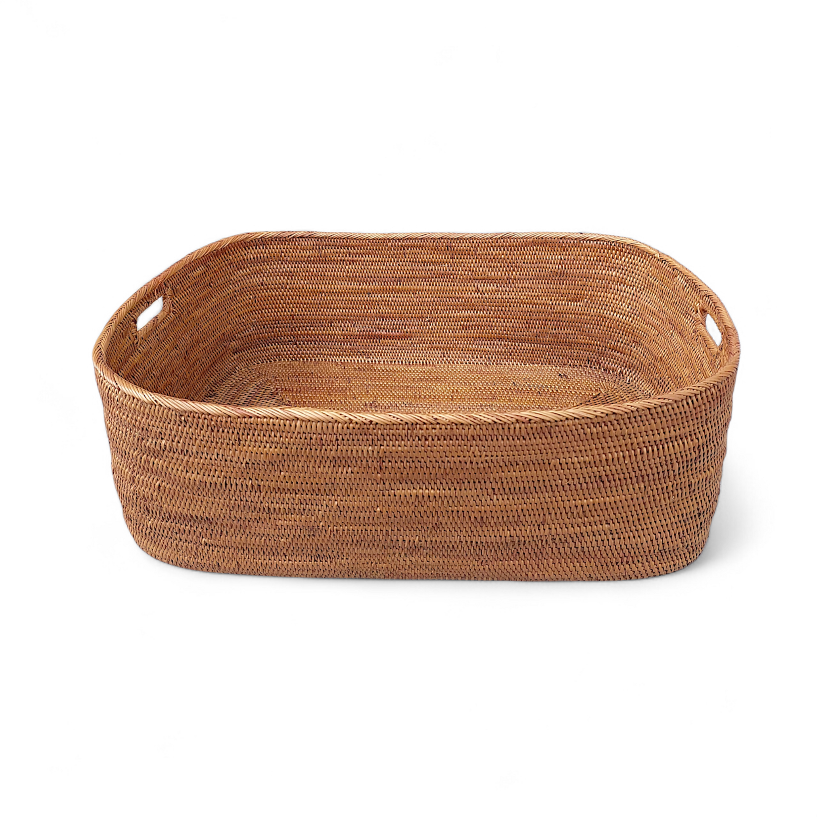 Hand Woven  Ata Basket #122 Rounded Square Large Basket with Handles