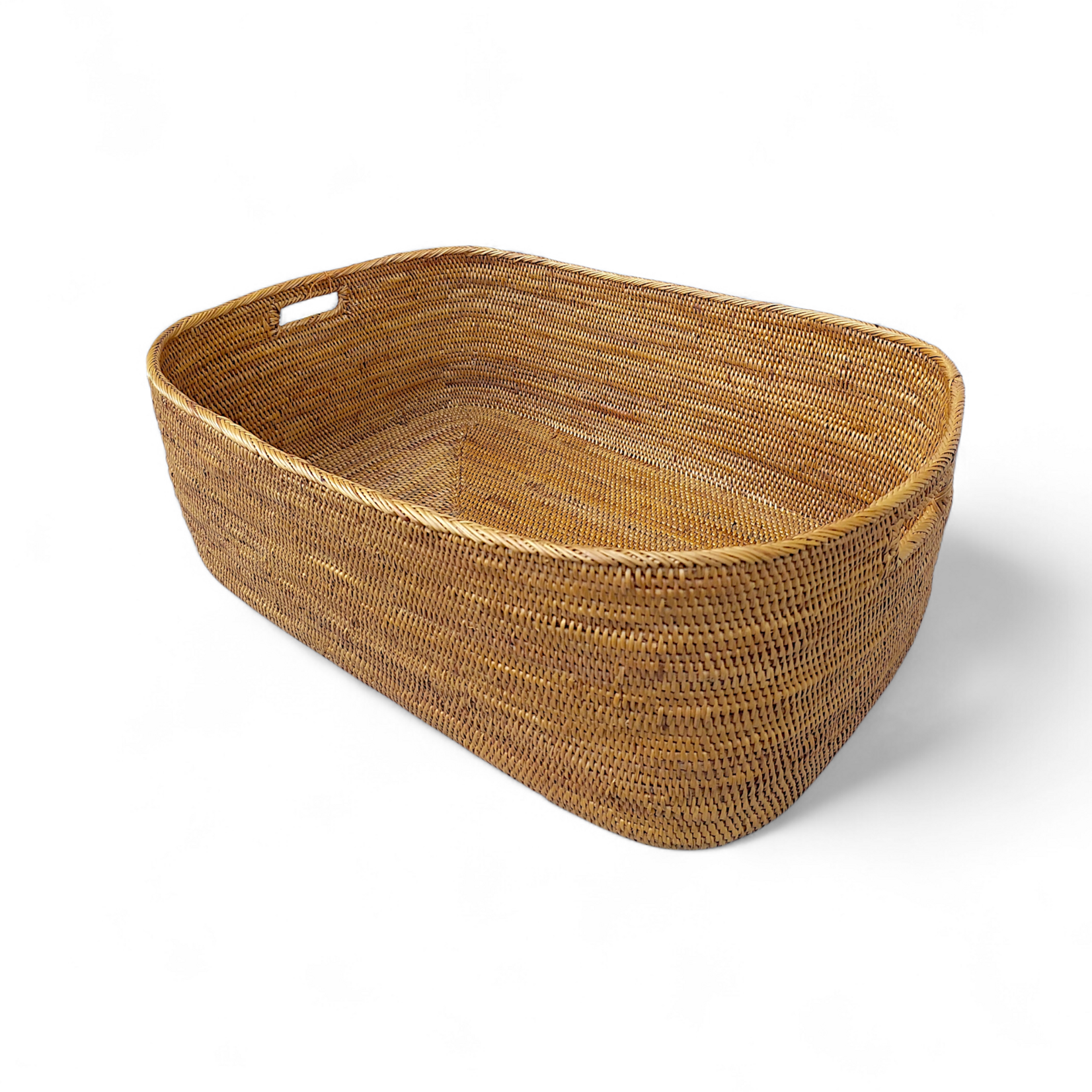 Hand Woven  Ata Basket #122 Rounded Square Large Basket with Handles