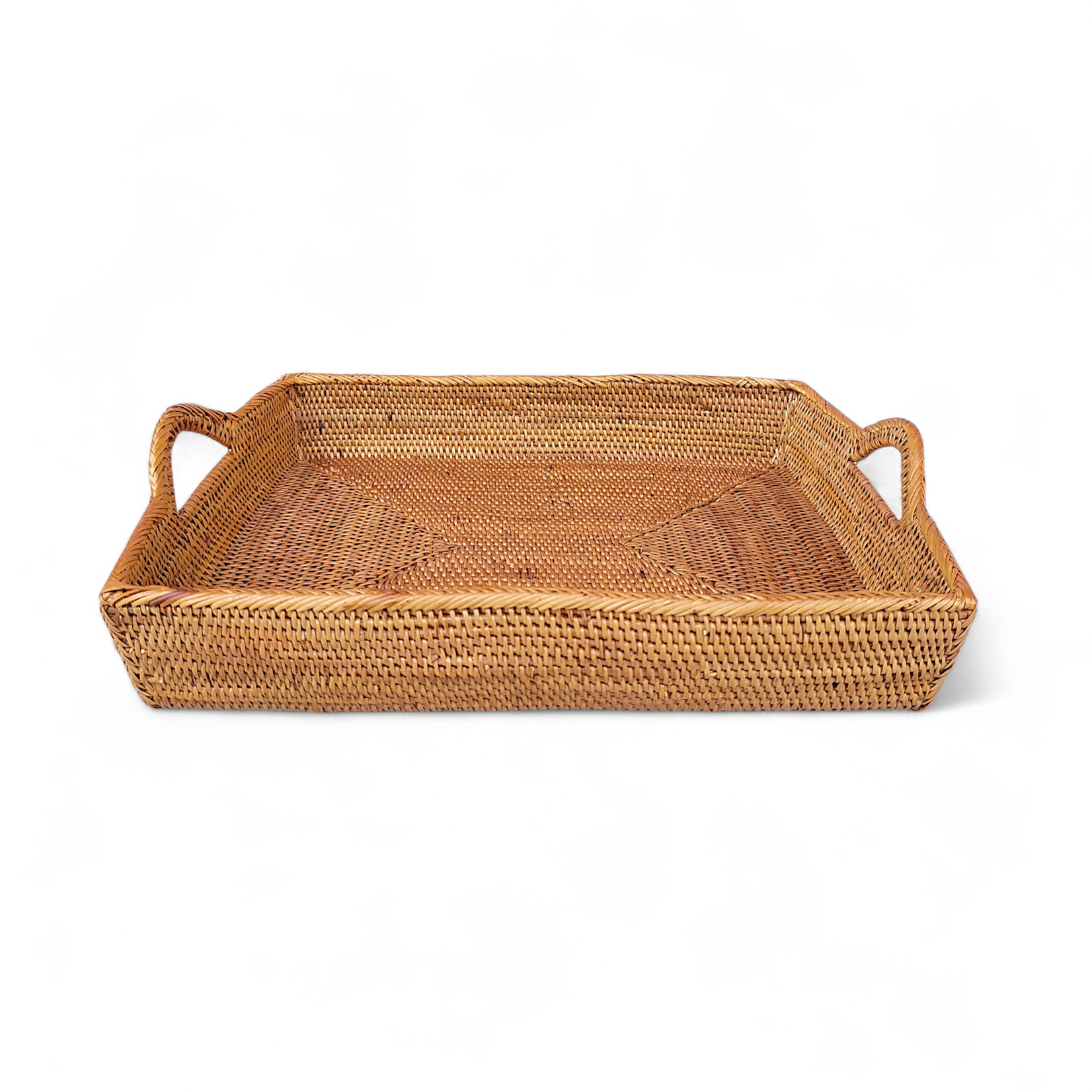 Hand Woven Ata Basket #128 Medium Rectangle Tray with Handles