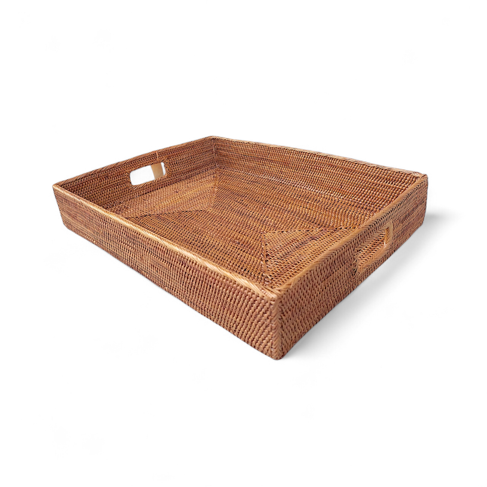 Hand Woven Ata Basket #129 Medium Rectangle Tray Inset Handles