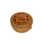 Hand Woven Ata Basket #140 Carved Turtle Top Round Box