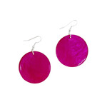 Capiz Shell Round Earrings Small 34mm #2 Hot Pink