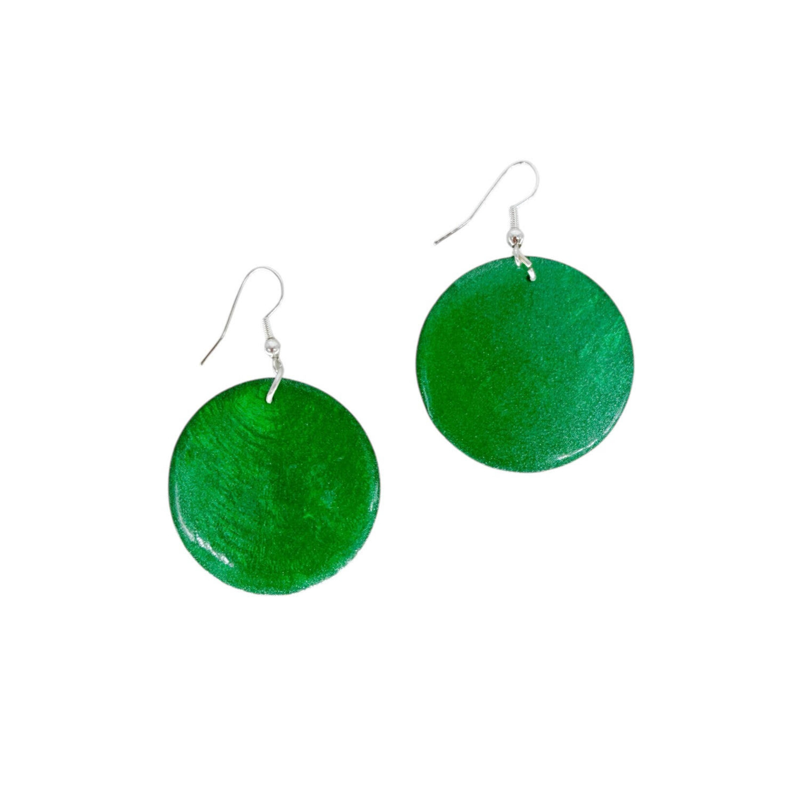 Capiz Shell Round Earrings Small 34mm #5 Green
