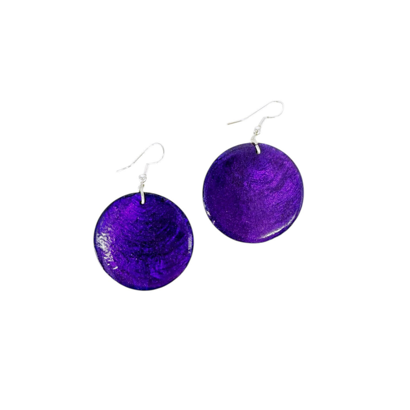 Capiz Shell Round Earrings Small 34mm #8 Purple
