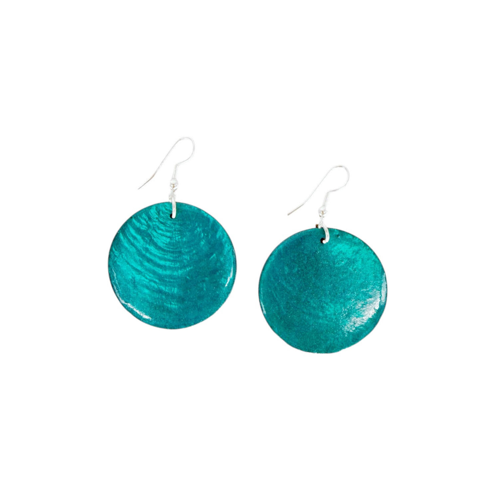 Capiz Shell Round Earrings Small 34mm #10 Teal