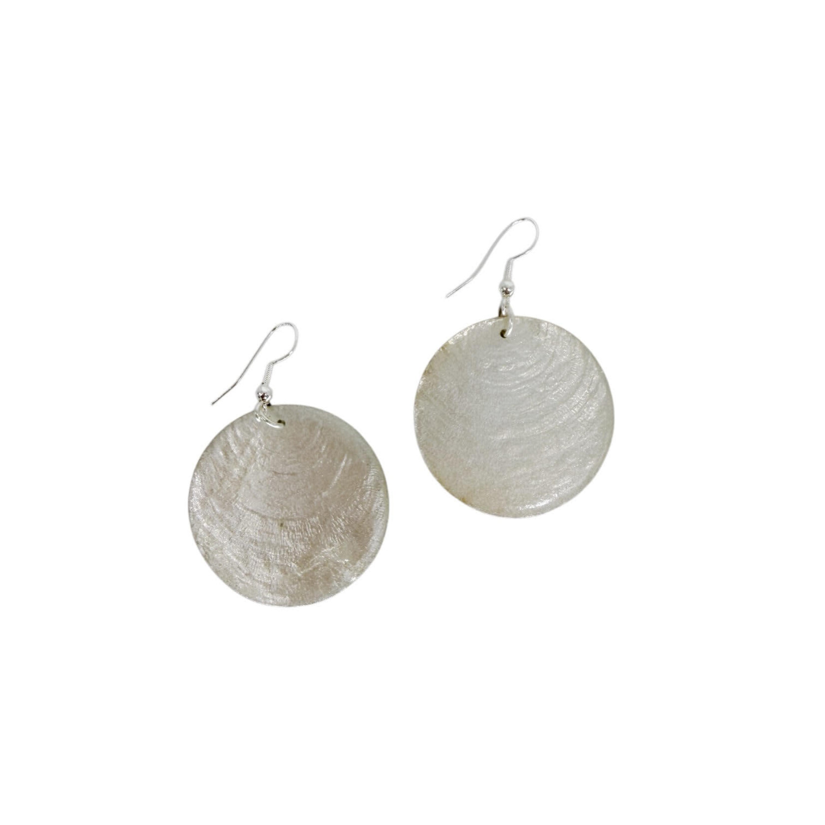 Capiz Shell Round Earrings Small 34mm #12 White