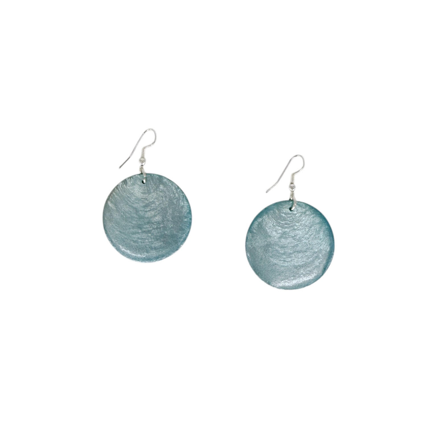 Capiz Shell Round Earrings Small 34mm #13 Light Blue