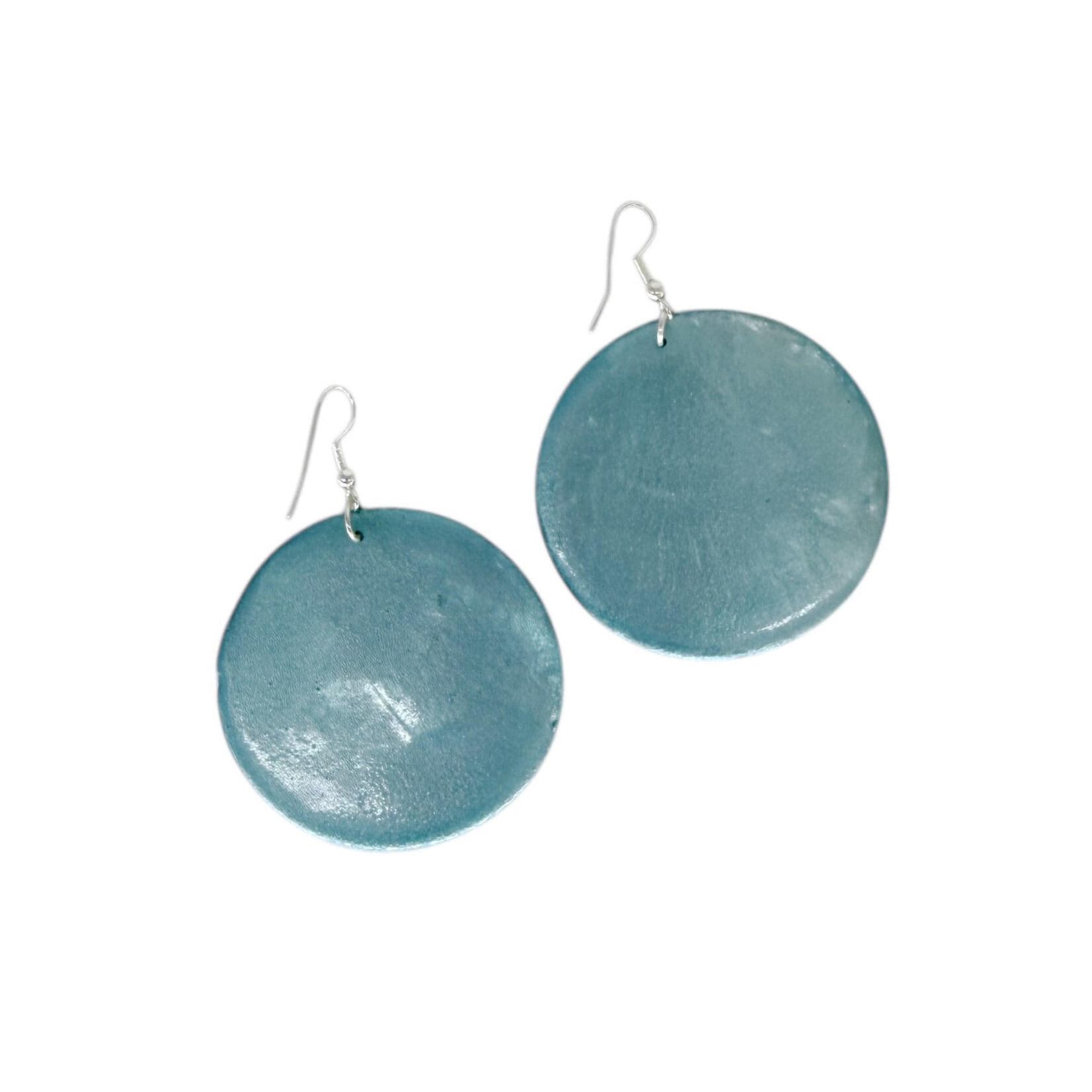 Capiz Shell Round Earrings Large 51mm #1 Light Blue