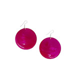 Capiz Shell Round Earrings Large 51mm #2 Hot Pink