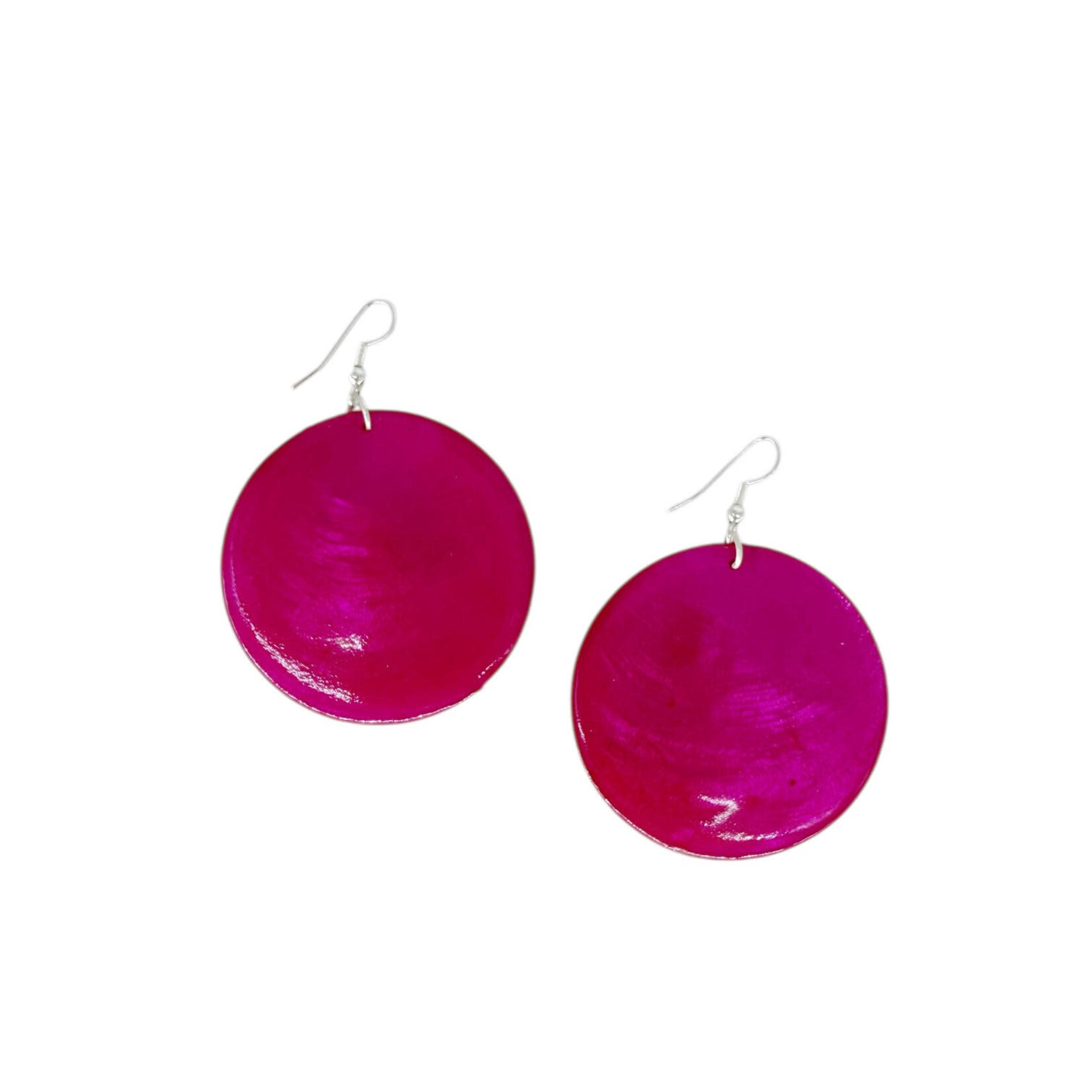Capiz Shell Round Earrings Large 51mm #2 Hot Pink