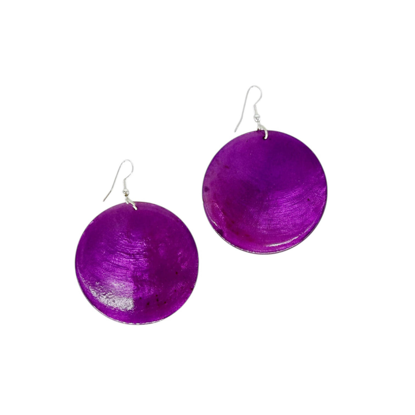 Capiz Shell Round Earrings Large 51mm #3 Magenta