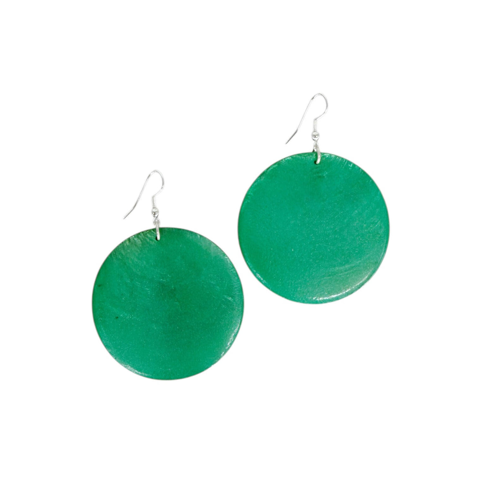 Capiz Shell Round Earrings Large 51mm #5 Green