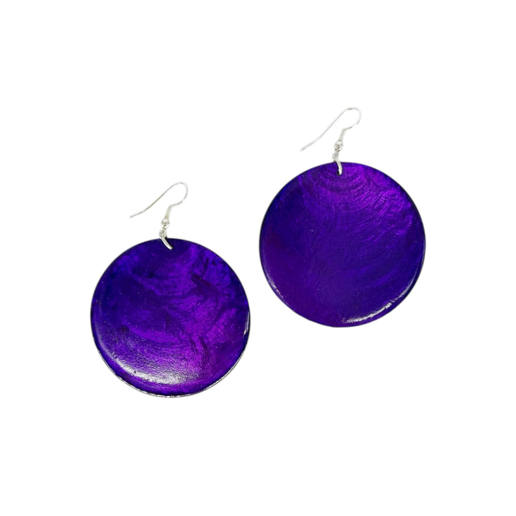 Capiz Shell Round Earrings Large 51mm #8 Purple
