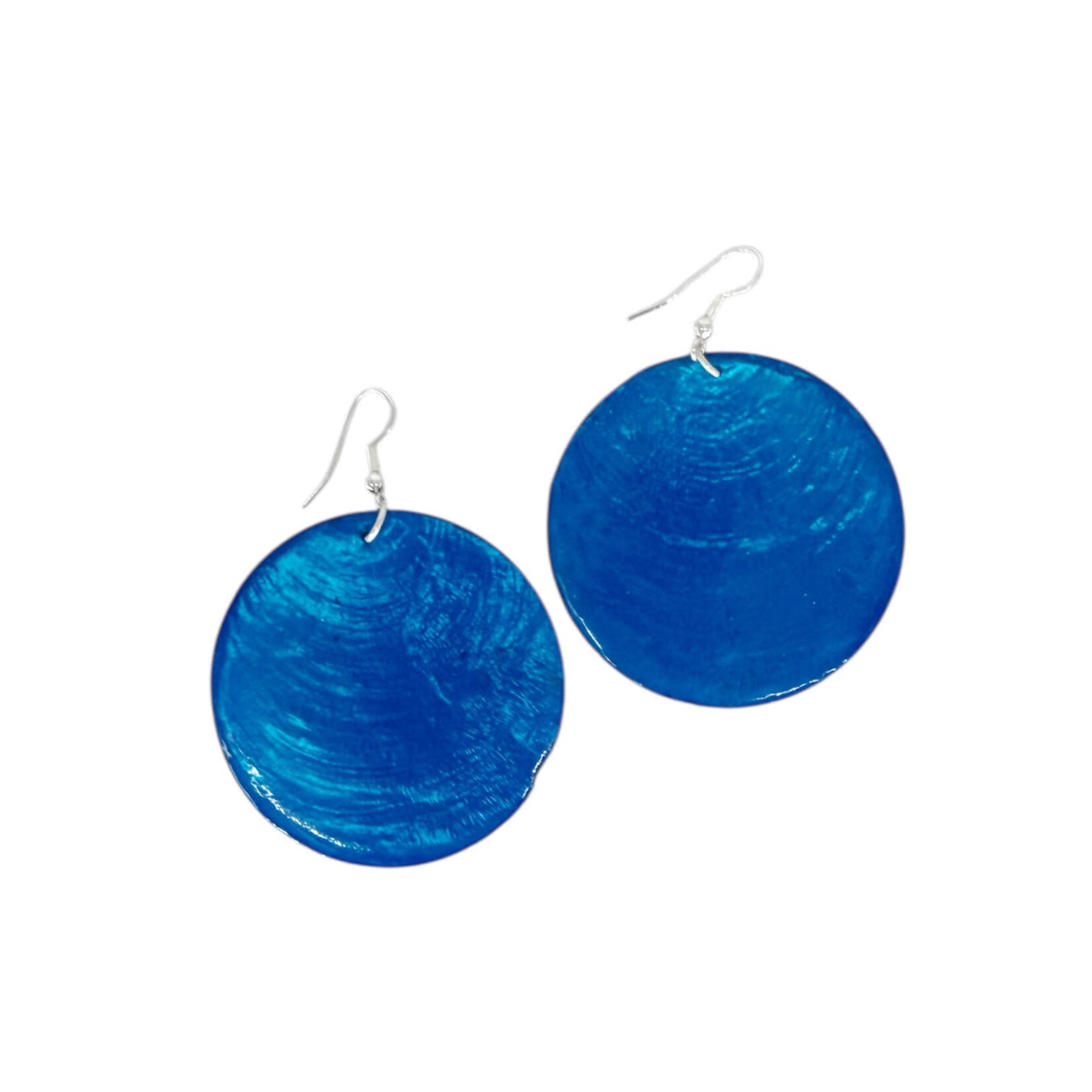 Capiz Shell Round Earrings Large 51mm #10 Blue