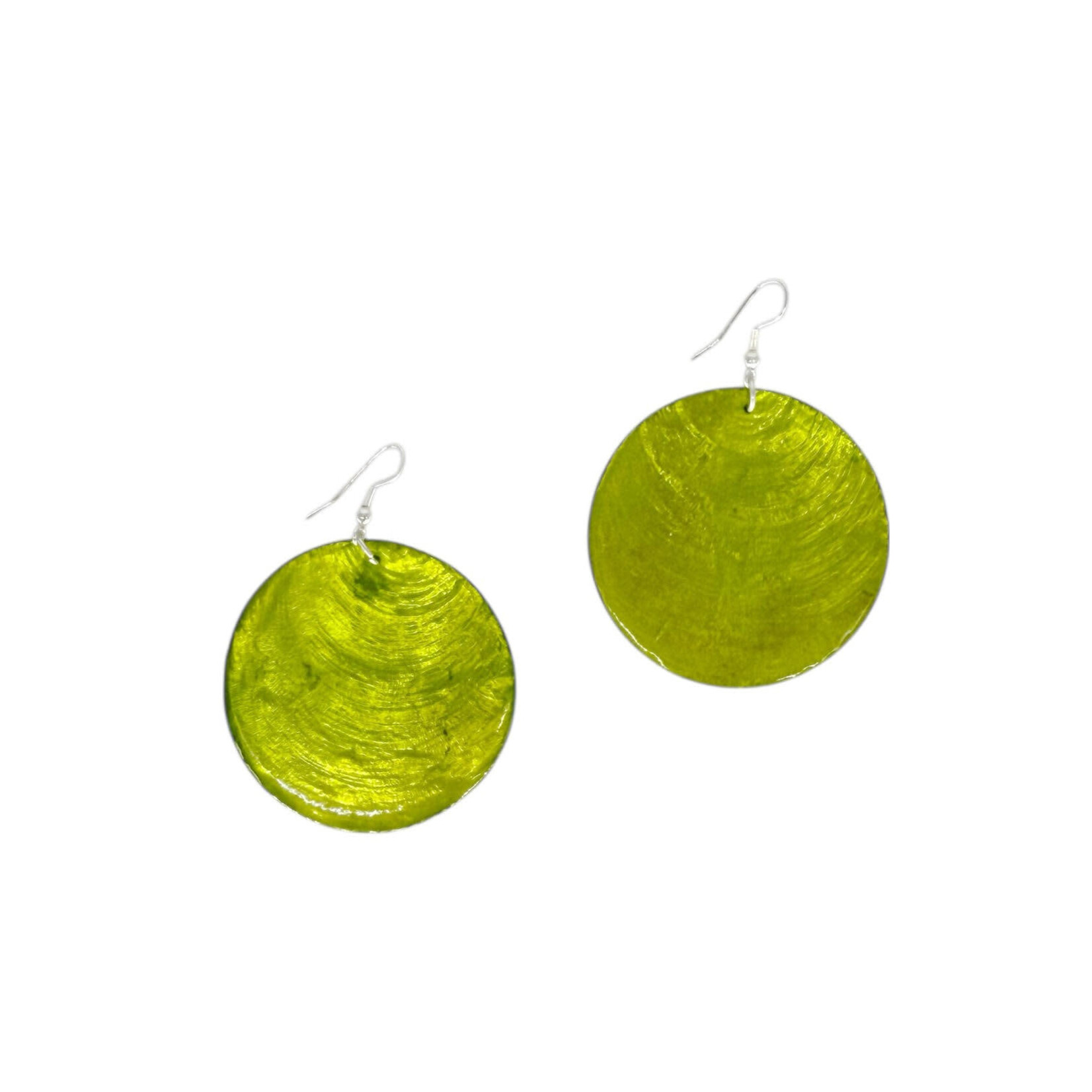 Capiz Shell Round Earrings Large 51mm #14 Lime