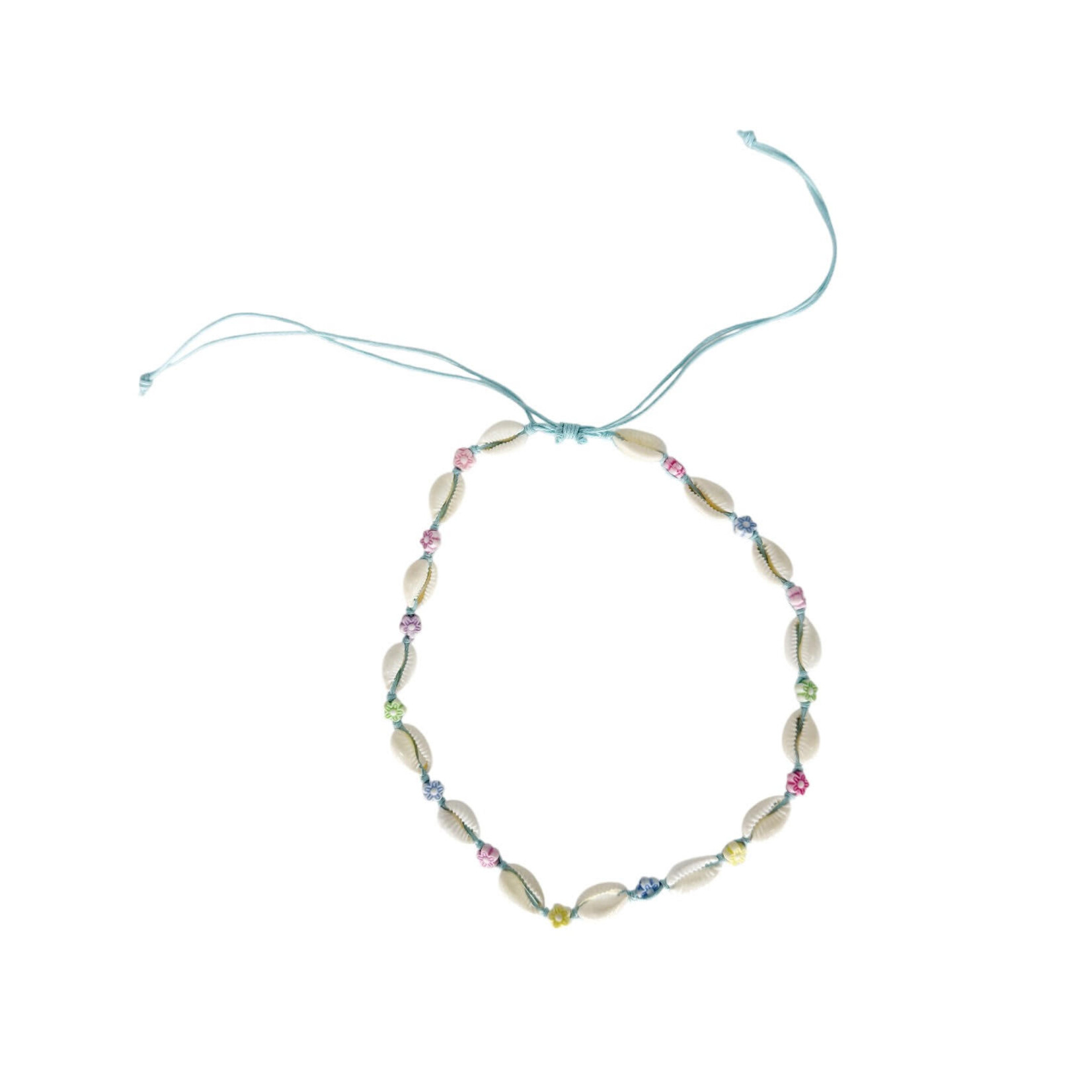 Adjustable Cowry Shell Necklace with Flower Beads