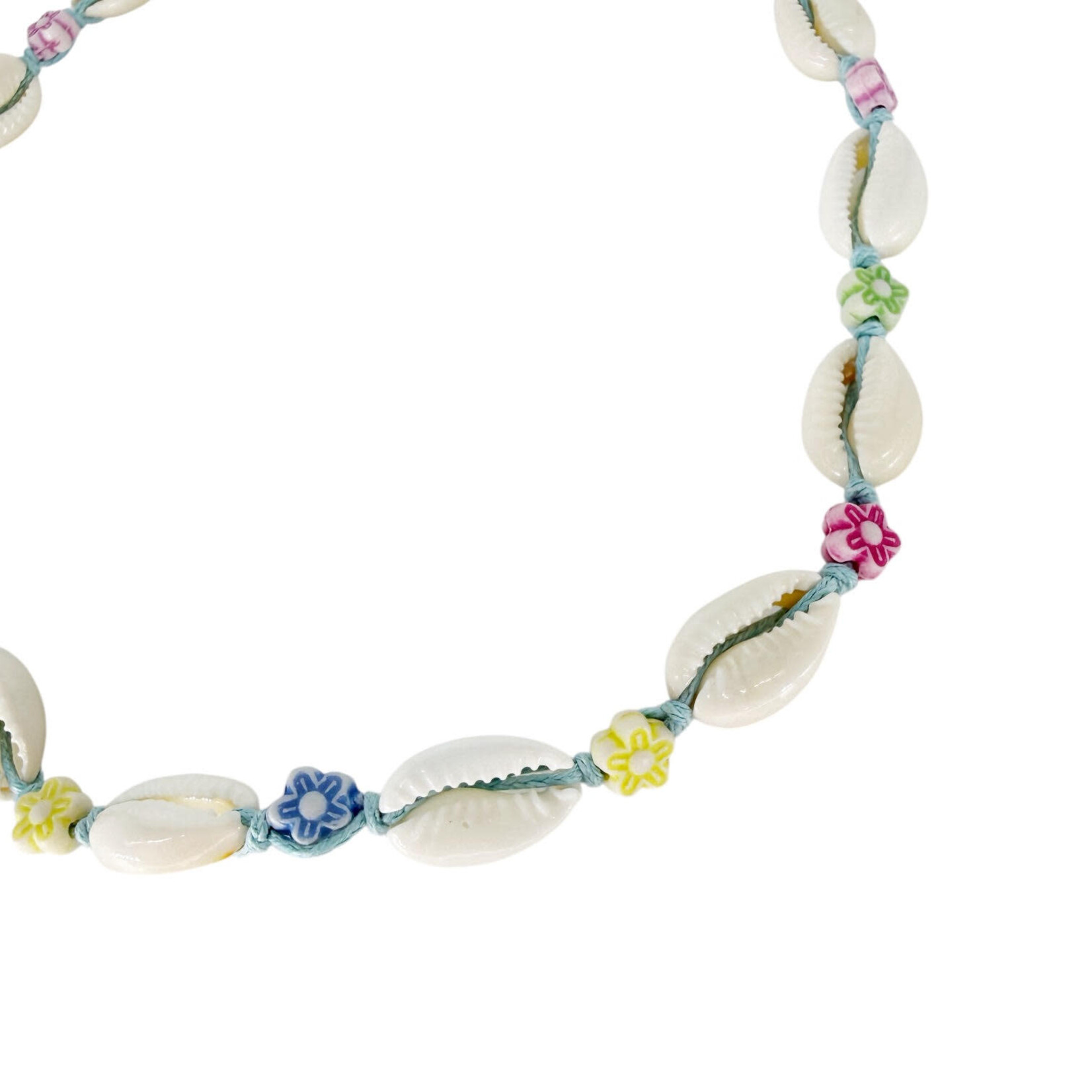 Adjustable Cowry Shell Necklace with Flower Beads