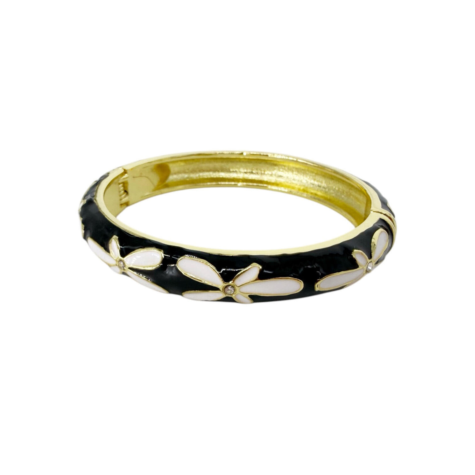 Enamel Clasp CZ Flower Bracelet Black