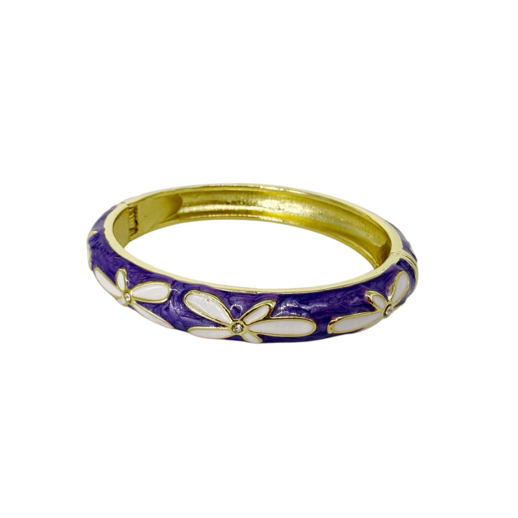 Enamel Clasp CZ Flower Bracelet Purple