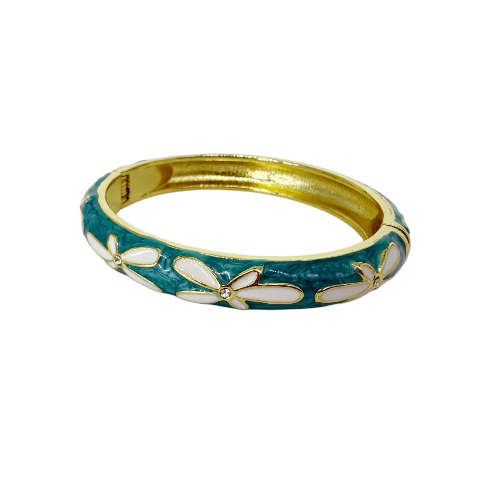 Enamel Clasp CZ Flower Bracelet Aqua
