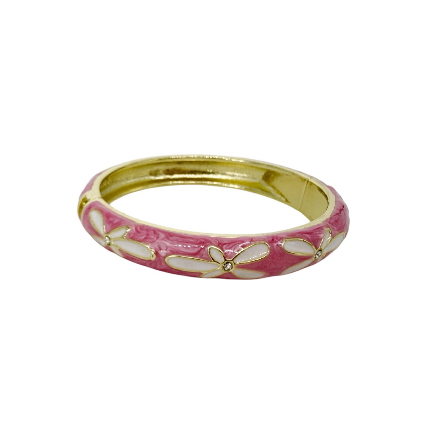 Enamel Clasp CZ Flower Bracelet Pink