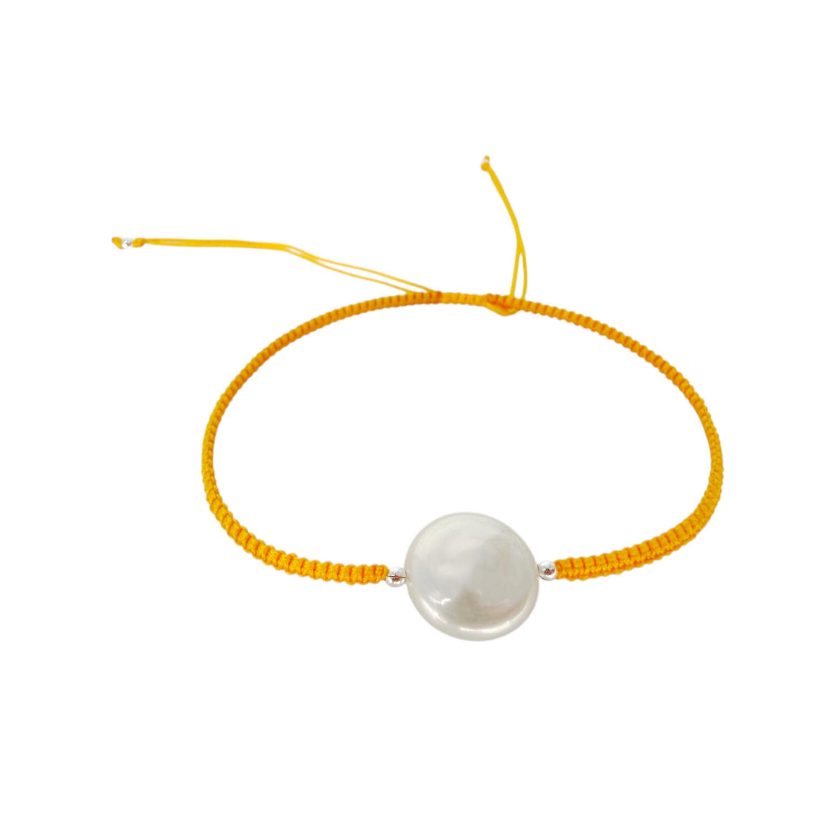 Adjustable String Bracelet with White Coin Pearl Sunset