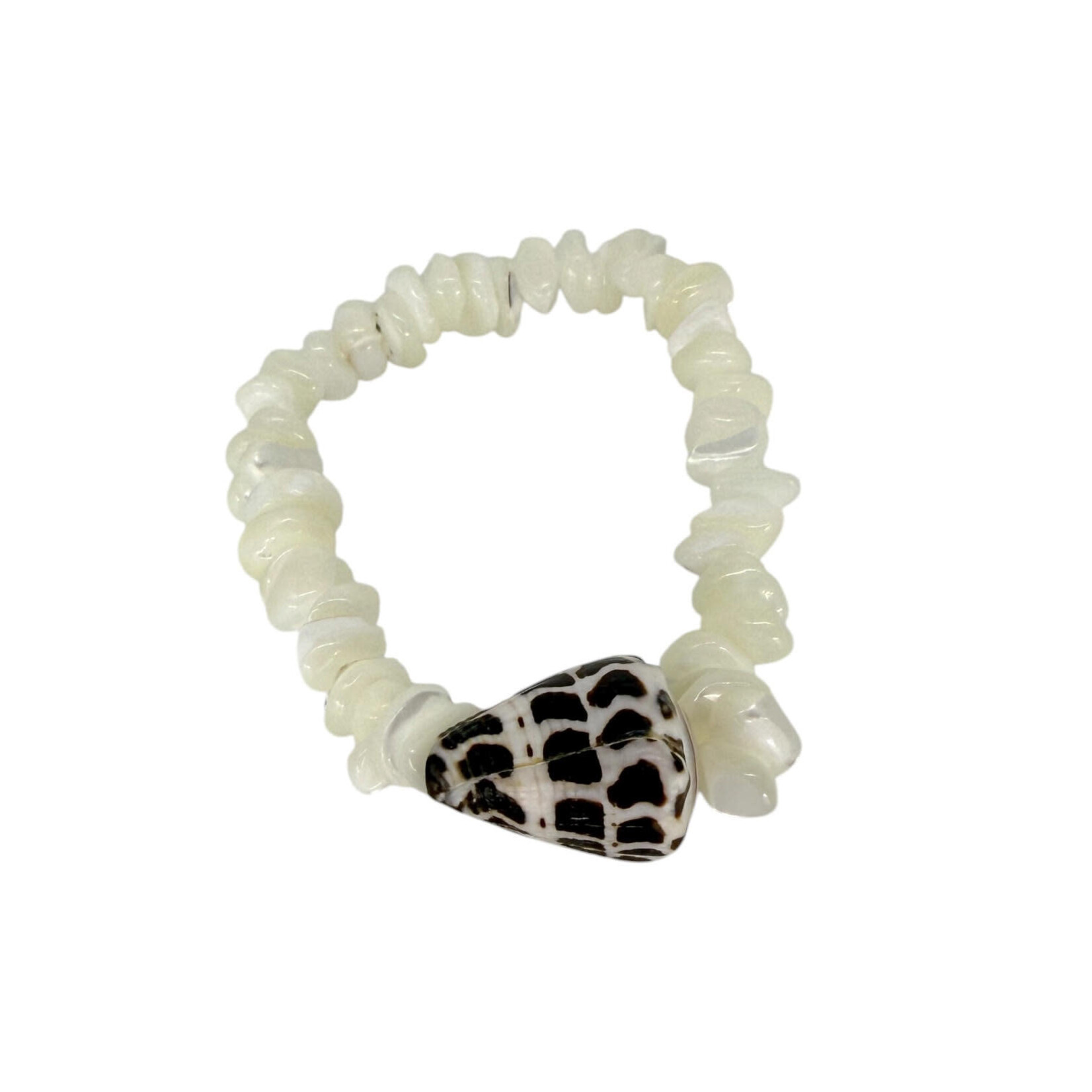 Hebrew Shell and Mother of Pearl Chip Stretch Bracelet