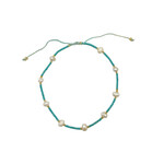 Adjustable String Anklet with Nine 6mm Pearls Turquoise