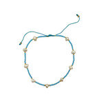 Adjustable String Anklet with Nine 6mm Pearls Blue
