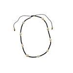 Adjustable String Anklet with Nine 6mm Pearls Black