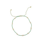 Adjustable String Anklet with Nine 6mm Pearls Green