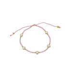 Adjustable String Bracelet with Five 6mm Pearls Pink