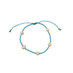 Adjustable String Bracelet with Five 6mm Pearls  Blue