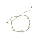 Adjustable String Bracelet with Five 6mm Pearls Green